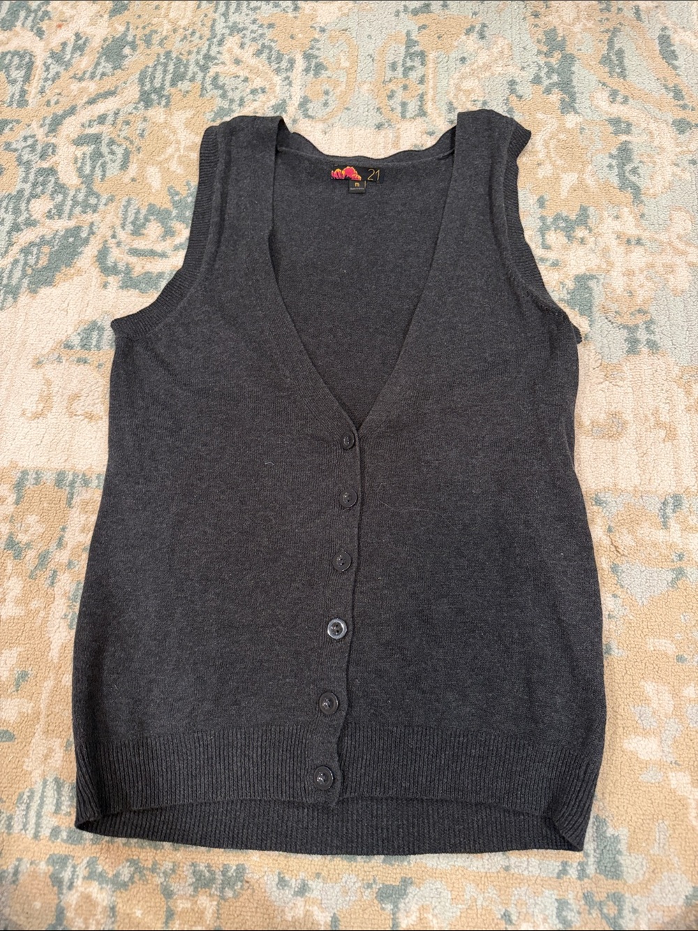 Forever 21 Charcoal Sleeveless Button-Front Knit Vest